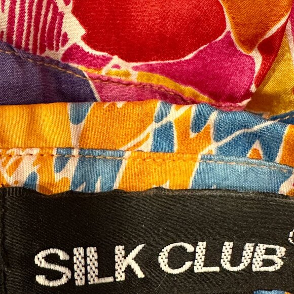 Silk Club Blouse VTG MultiColor 100% Silk Button Front Long Slvs Pocket Size 3XL - Picture 3 of 10